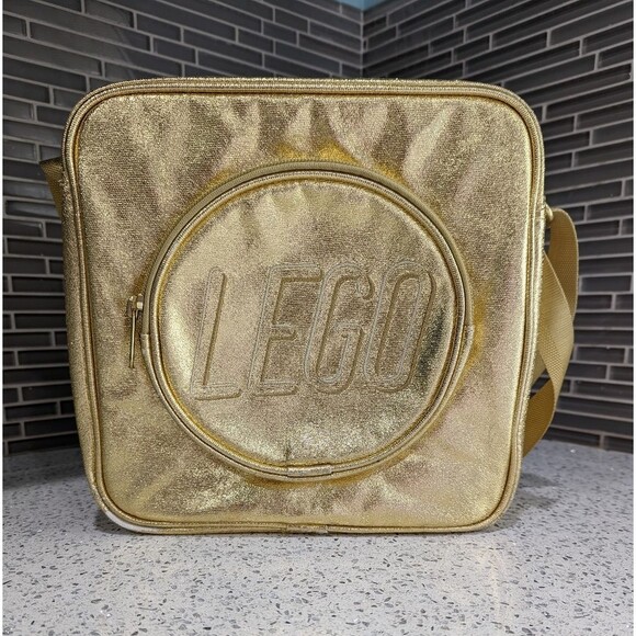 LEGO Gold Shiny Metallic Crossbody Bag Purse Tote 10 X 10 X 4 - Picture 3 of 16